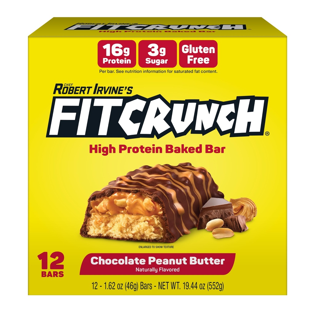 FitCrunch 16g High Protein Baked Bar, Chocolate Peanut Butter, 12ct