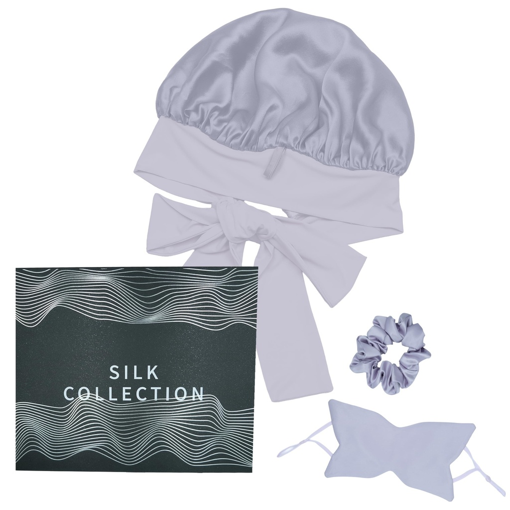 Silk Eye Mask, Bonnet & Hair Tie Set – 6A‑Grade Mulberry Silk Sleep Kit, 22 Momme Moisture‑Retaining, Oeko‑TEX Certified, Anti‑Frizz, Luxury Gift for Women, Cool Presents for Wife (Purple)