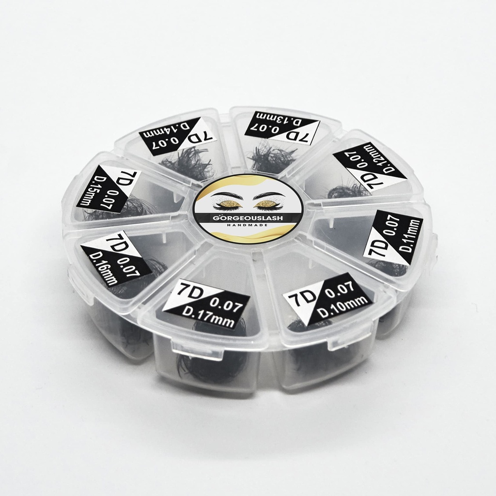 1200 Fans, Mixed 8D, 7D, 6D, 5D, 4D, 3D, Curl D or C Lashes, 0.07mm Diameter. Ready to ship.Handmade and Gorgeously-Crafted! (7D Mix, D Curl)