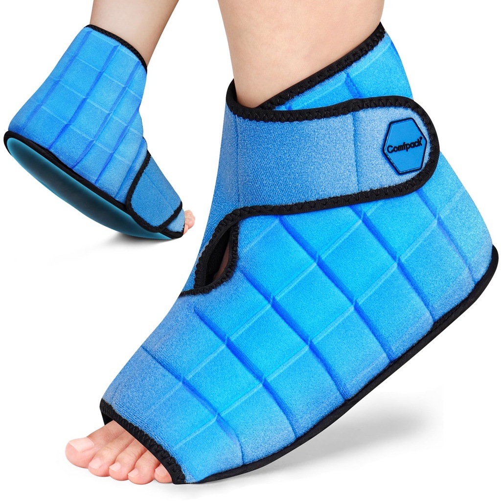 Comfpack Ankle Foot Ice Pack Wrap for Plantar Fasciitis Relief with 2 Hours Long Lasting Cold, Reusable Ice Boot for Injuries, Sprained Ankle, Swelling, Achilles Tendonitis, Surgery ﻿