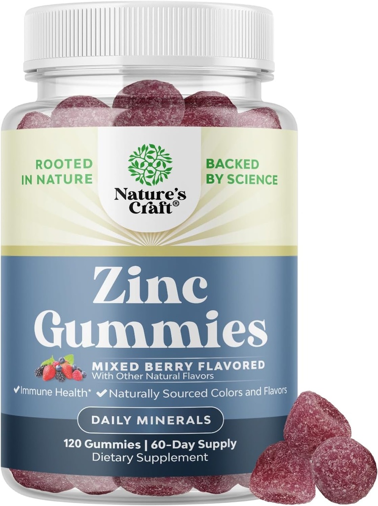 Extra Strength Zinc Gummies for Adults - Chewable Zinc Supplements for Women &amp; Men for Energy &amp; Immune Support - Vitaminas & Mineral Supplements - 120 Chews