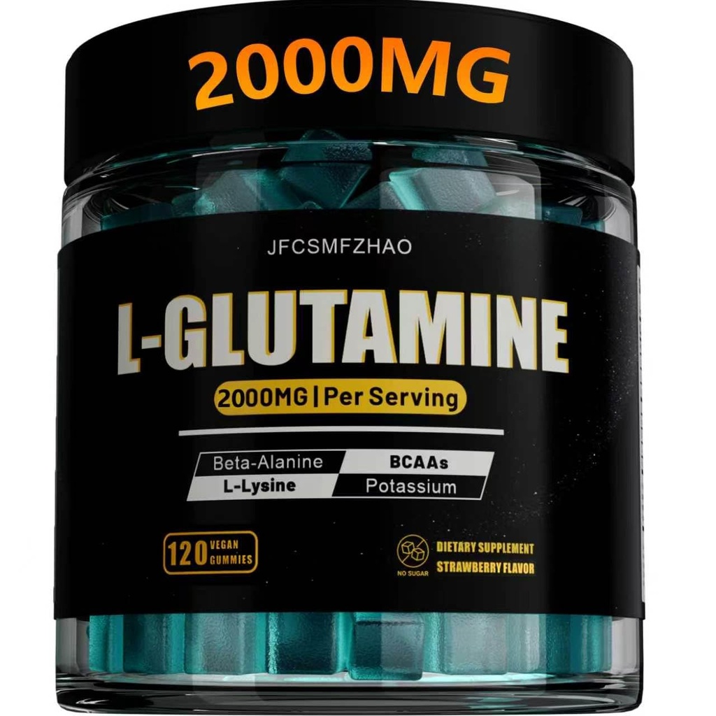 L-Glutamine 2000mg Gummies for Men & Women, with Beta-Alanine, BCAAs, L-Lysine & Potassium, Sugar Free, 120 Count