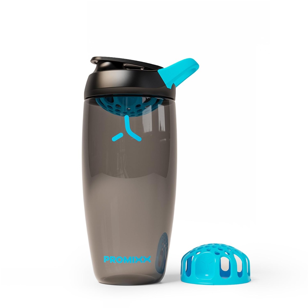 Promixx Pursuit Protein Shaker Bottle – 26oz Silent Snap-Fit Mixer for Lump-Free Shakes – Leak-Proof BPA-Free Ecozen Gym Shaker with Measurement Marks for Fitness and Travel – Black