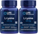 Life Extension L-Lysine,620 mg,Essential Amino Acid for Healthy nitrogen Balance,Calcium Metabolism,Stress Response & More,Gluten-Free,Non-GMO,Vegetarian,100 Capsules,(Pack of 2)