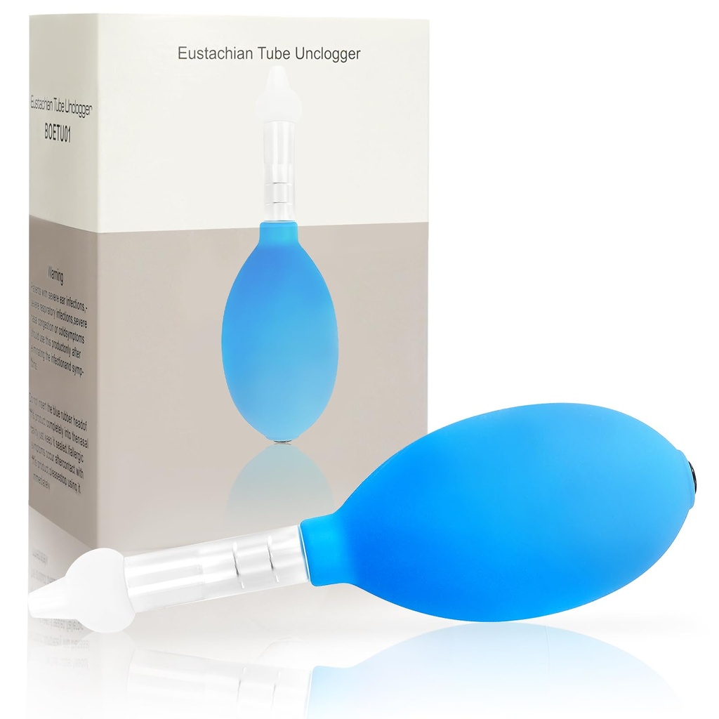 Eustachian Tube Unclogger, Ear Pressure Relief Device via Nasal Airflow, Ear Unclogger & Ear Popper for Airplane Ear, Blocked Ear, Tinnitus Relief, Clogged Ear, BPA-Free Silicone, No Medication