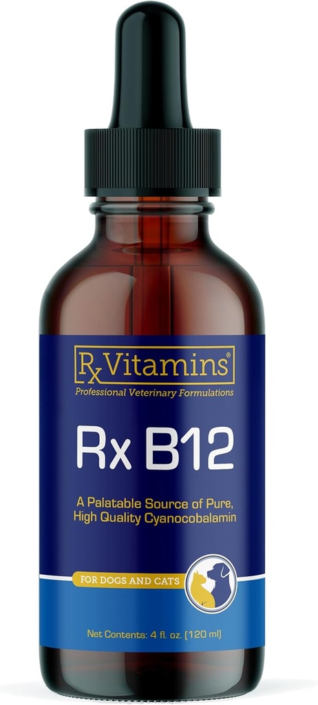 RX Vitaminas B12 para cães e gatos - Dog Digestive Suporte para Melhor Processo Metabólico - Puro B12 para gatos para apoiar o sistema nervoso - Ideal para o seu cão Vitaminas e suprimentos de gatos - 4 onças