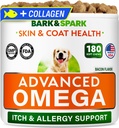 BARK&SPARK Advanced Omega-3 Collagen for Dogs - 180 Salmon & Fish Oil Treats for Dog Shedding, Skin Allergy Chews, Itch Relief, Hot Spots Treatment - Joints, Skin & Coat Supplement,EPA&DHA Fatty Acids