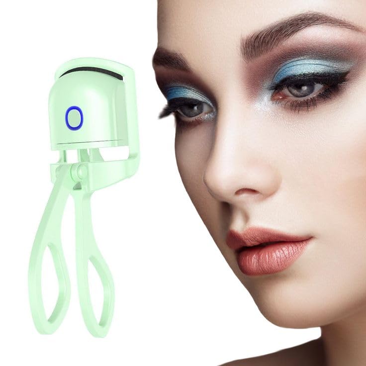 Heated Eyelash Curler,Electric Heated Lash Curler Rechargeable,Rapid Heat-up,Long-Lasting Curls,with Sensing Heating Silicone Pad (Green)