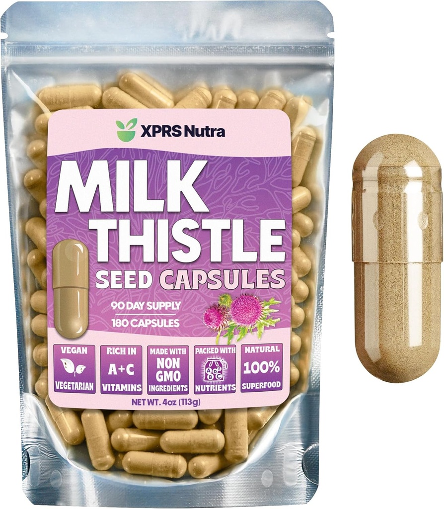 Milm Thitle Capsoles - 180 Counts (3 MTV) Premium Milk Thailyle Supplement in Silymarin เพื่อสนับสนุน The Lifeer and Digestion - Firty-GMo Cardo Mariano Miltle Pil.