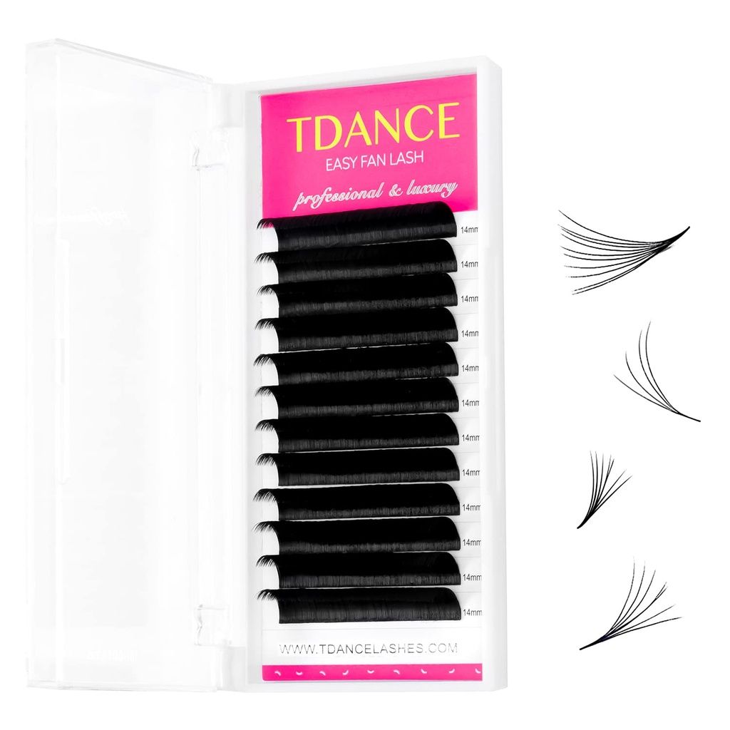 TDANCE Easy Fan Lash Extension Rapid Blooming Volume Eyelash Extensions C CC D DD J B L Curl 0.03-0.12mm Thickness Easy Fan Volume Lashes Self Fanning Eyelashes Extension (0.03-D,15 mm)