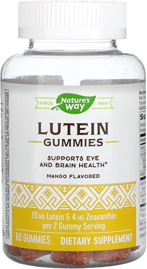 Naturako Lutein Gummies Zeaxanthin, Eye Health and Brain Funtzio gehigarria*, Mango Flavored, 60 kondea