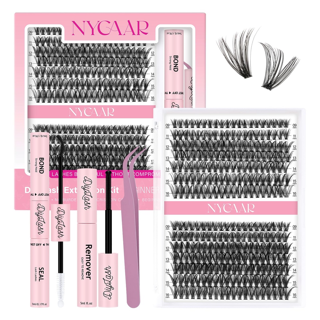 DIY Lash Extension Kit 280Pcs Individual Eyelash Extension Kit 30D40D 0.07D Curl 9-16MIX Lash Clusters Kit with Lash Glue Remover Applicator Easy to Use for Beginners