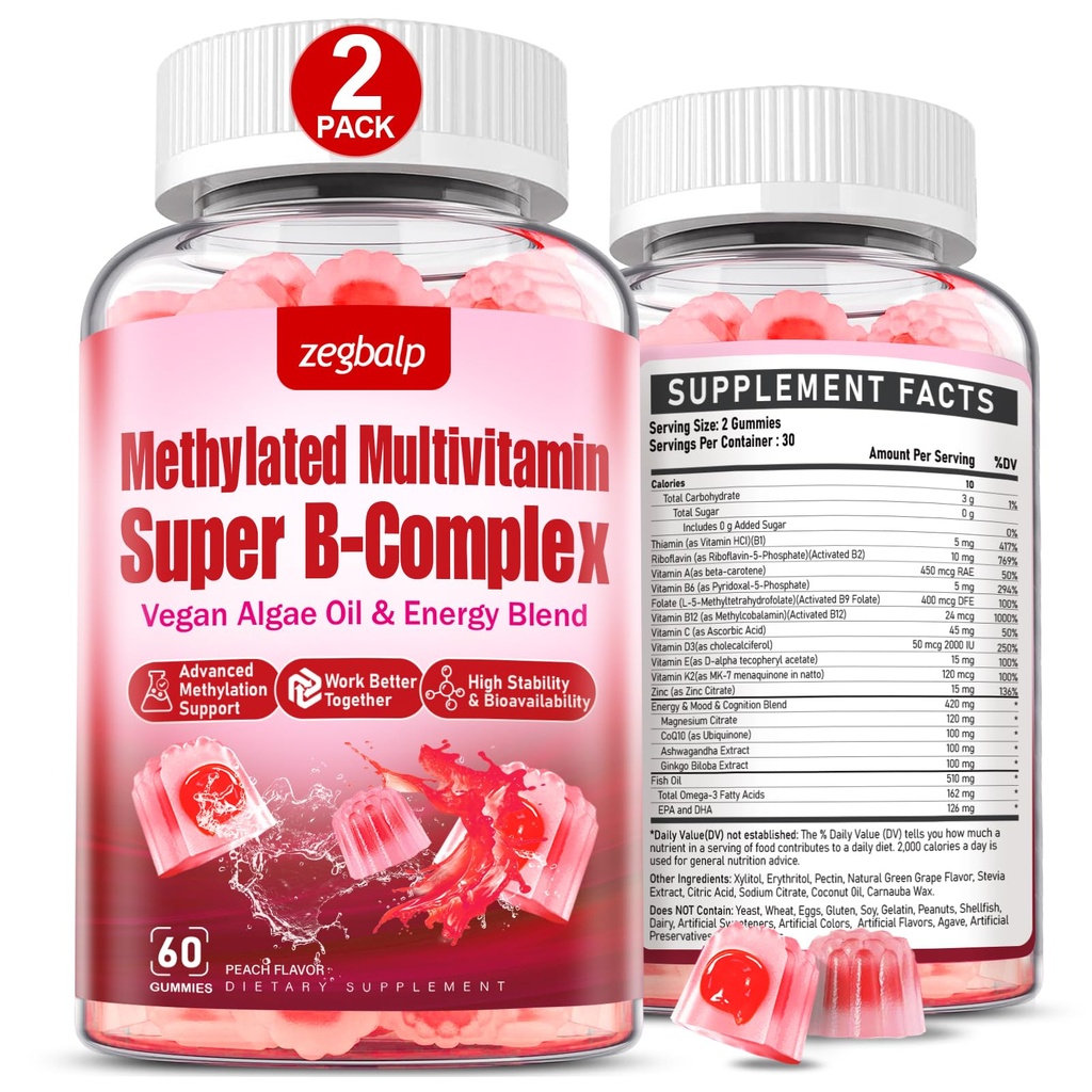 Methylated Multivitamin with B Complex for Women - Daily Vitamin B1, B2, B6, B12, Folate, C & Magnesium with Omega 3 - Supports for Energy Immune - Gluten-Free & Sugar-Free