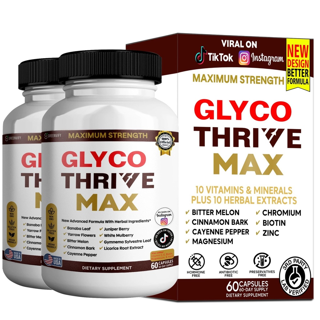 Glyco Thrive Max, Dietary Supplement, 60 Capsules, Herbal Formula with Banaba Leaf, Bitter Melon, Cinnamon (2)