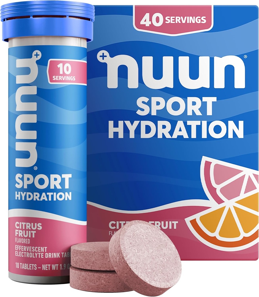 Nuun Sport Electrolyt tabletten met Magnesium, Calcium, Kalium, Chloride en Natrium, Glutenvrij & Vegan, Citrus Fruit, 4 Pack (Totale porties)