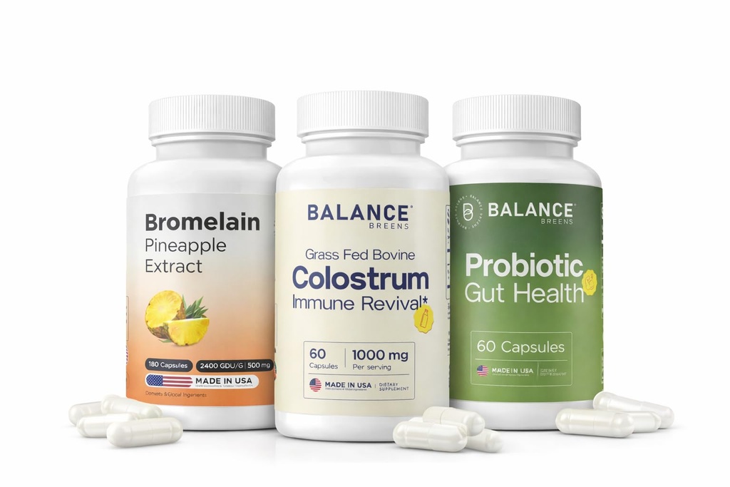 Bromelain + Probiotics + Colostrum Complete Digestive Enzyme, Gut Balance & Microbiome Support Bundle