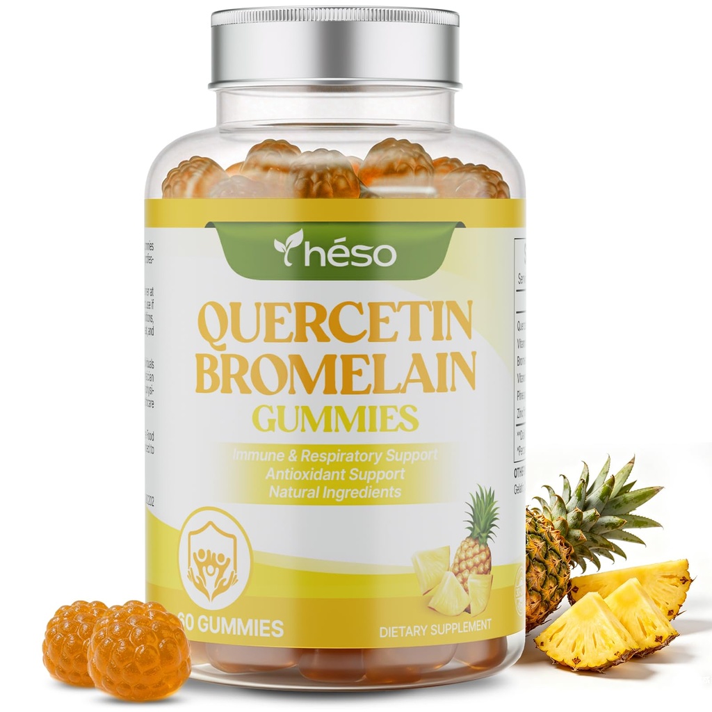 Quercetin Gummies 500mg with Bromelain, Vitamin C, D3 & Zinc – Sugar Free Immune Support Supplement – Antioxidant Complex with Pineapple Enzyme, 60 Gummies (30 Servings)