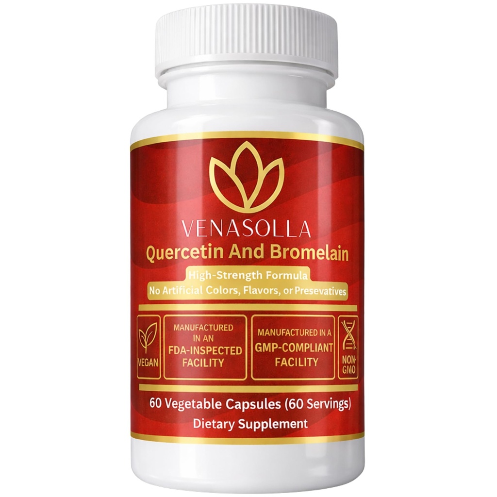 Quercetin with Bromelain - 500 mg Quercetin (from Quercetin Dihydrate) + 100 mg Bromelain per Capsule - 60 Vegetable Capsules - Vegan, Non-GMO