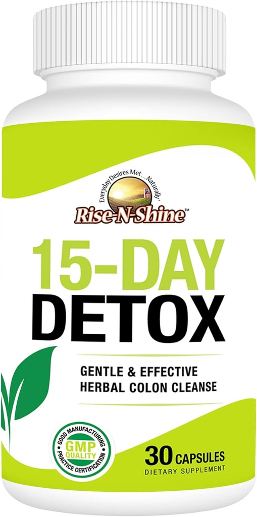 Rise-N-Shine 15 Day Detox Cleanse - Apoio á saúde das mulleres e homes con Senna Leaf e Cascara Sagrada (30 cápsulas)