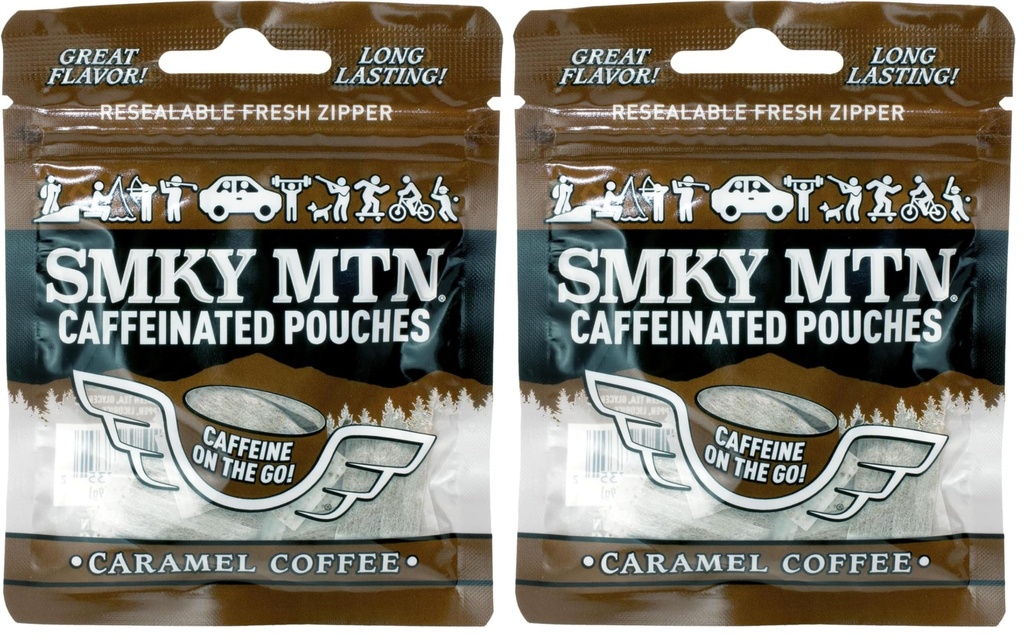 SMOKEY MOUNTAIN Caffeinated Pouches - Caramel Coffee - Tobacco Free and Nicotine Free - 15 Pouches Per Pack - 2 Pack
