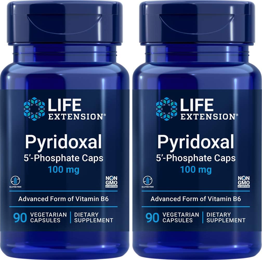 Life extension Pyridoxal-5'-Phosphate Caps P5P 100 mg, 90 Veg Capsules (Pack of 2) - Advanced Vitamin B6 supplement