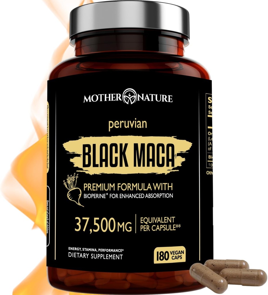 Black Maca Root 50: 1 Extract 37.500mg - 180 Capsules Organic Peruvian Maca Peruana Suplemen untuk Pria 124; Tinggi Potency Energy, Mood & Performance Dukung 124; Vegan, Non-GMO