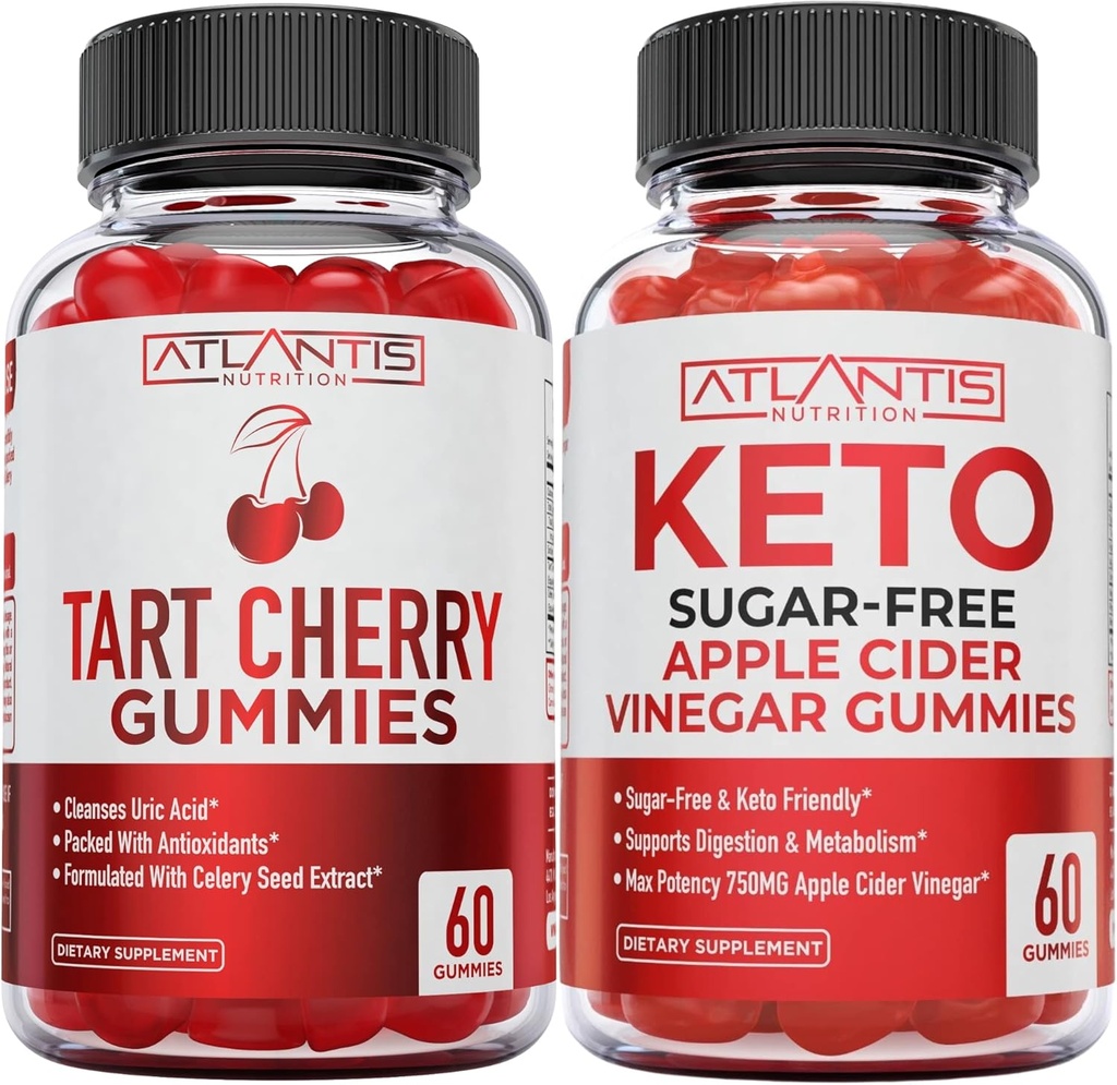 Atlantis Nutrition Tart Cherry 60 Gummies + Sugar Free Keto jablečný ocet 60 Gummies