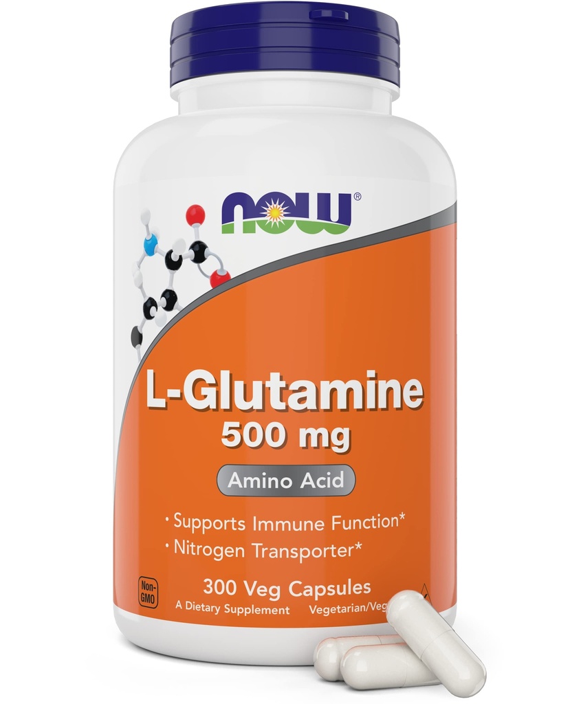 Now L-Glutamine 500mg 300 Veg Capsules - Non-GMO Supplement - Vegan Lglutamine Caps
