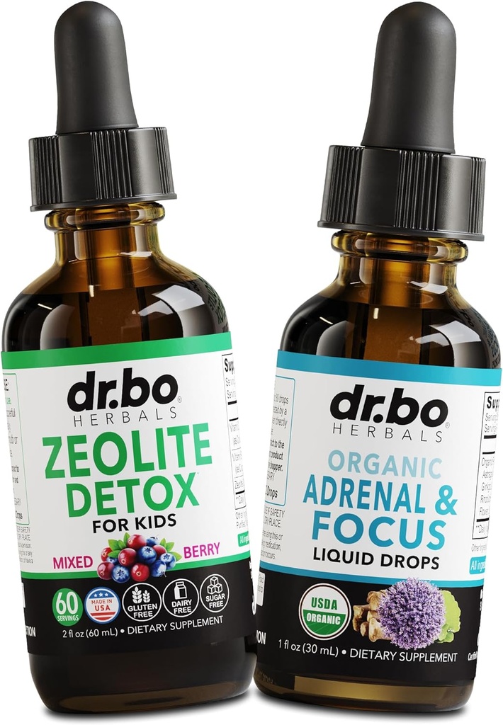 Zeolite Detox & Adrenal Focus Dukung - Clinopololite Zeolite for Kids & Adults Liquid Drops with Vitamin B12 & D - Organic Adrenal and Focus for Calm Nature Brain, Memory Fatigue Attention