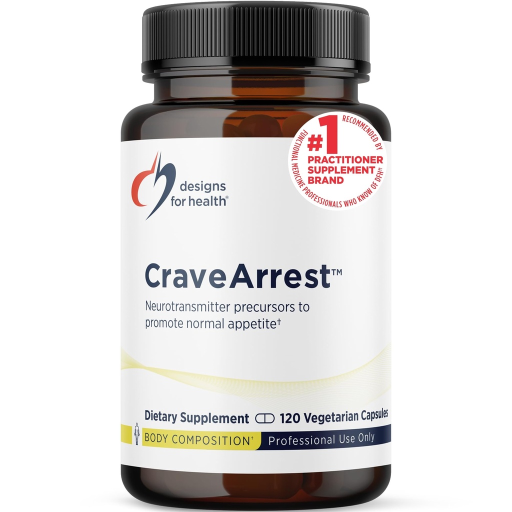 Designs for Health CraveArrest - L-Tyrosine Anti-Craving Support Supplement with 5-HTP, B6, Rhodiola, B12 - Designed for Serotonin + Dopamine Support (120 Capsules)