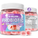 Probiotic Gummies for Women Men, 60 Billion CFU Probiotics + Prebiotics Gummy Sugar Free, 11 Strains for Digestive Health, Supports Constipation, Diarrhea, Gas & Bloating - Peach Flavor, Vegan, 120ct