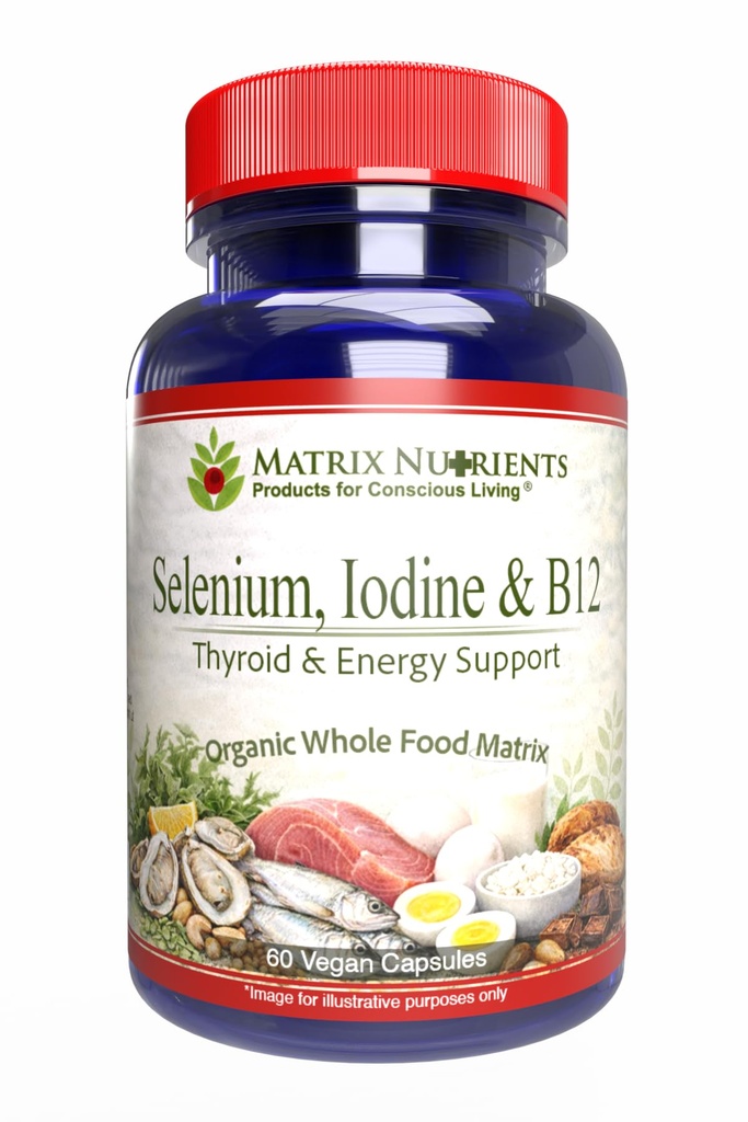 Selenium, Iodine and B12 - Thyroid, Metabolism & Immune Health Complex – High‑Absorption for Hair, Skin & Nails - Vegan Capsules (60ct)