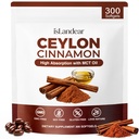 Ceylon Cinnamon Softgels with MCT Oil, True Cinnamon Supplement, High Absorption Herbal Cinnamon Extract, Non-GMO, Gluten-Free, Soy-Free, Easy-to-Swallow, 300 Softgels