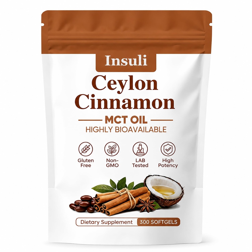 Insuli Ceylon Cinnamon - 300 Softgels, 12:1 Concentrated Cinnamon Extract with MCT Oil, High Absorption Formula, Daily Wellness Support Supplement, Non-GMO & Gluten-Free