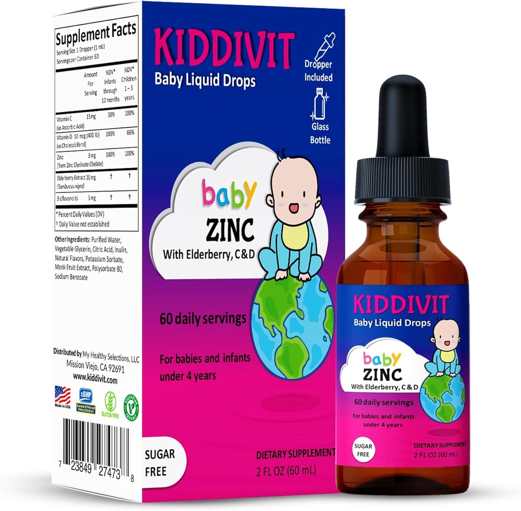 Kiddivit Baby Zink Liquid Drops met vlierbes, vitamine D3 & C 