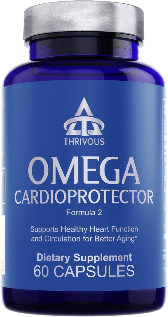 Thrivous Omega Cardioprotector – Advanced Heart & Circulation Support Supplement with AvailOm Omega-3, Garlic, Gotu Kola, Oligopin Pine Bark – 60 Vegan Capsules
