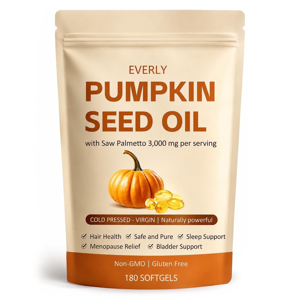 Everly Pumpkin Seed Oil with Saw Palmetto,Essential Fatty Acids, & Phytosterols | Non-GMO,180 Softgels