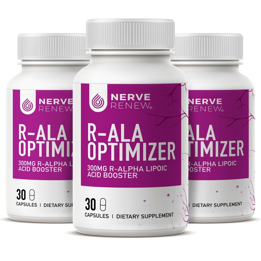 NERVE RENEW Optimizer, 3 Pack (90 Capsules) - 300 mg Stabilized R-Alpha Lipoic Acid per Capsule - Nerve Support Supplement - Fast Absorption - Safe and All Natural