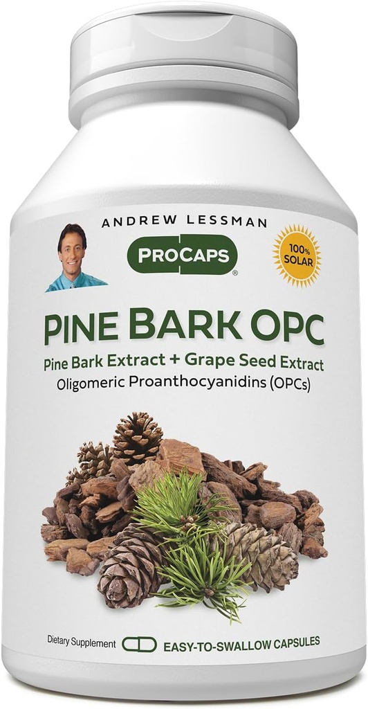 ANDREW LESSMAN Pine Bark OPC Anti-Oxidant-ek 360 kapsulak erauzten ditu - Tissues eta organo-sistemak onartzen ditu galerak neutralizatzeko Free-Radicals, Proanthocyanidins, Antioxidatzaile indartsua, Ez Gehigarririk