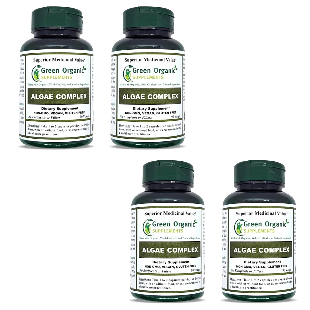 Algae, Fucoidan, Blue Green Algae, Kelp, Bladderwrack, Chlorella, Spirulina, Irish Moss, Dulse, 90 VCaps, High Absorbable, Non-GMO, Gluten-Free (Pack of 4)