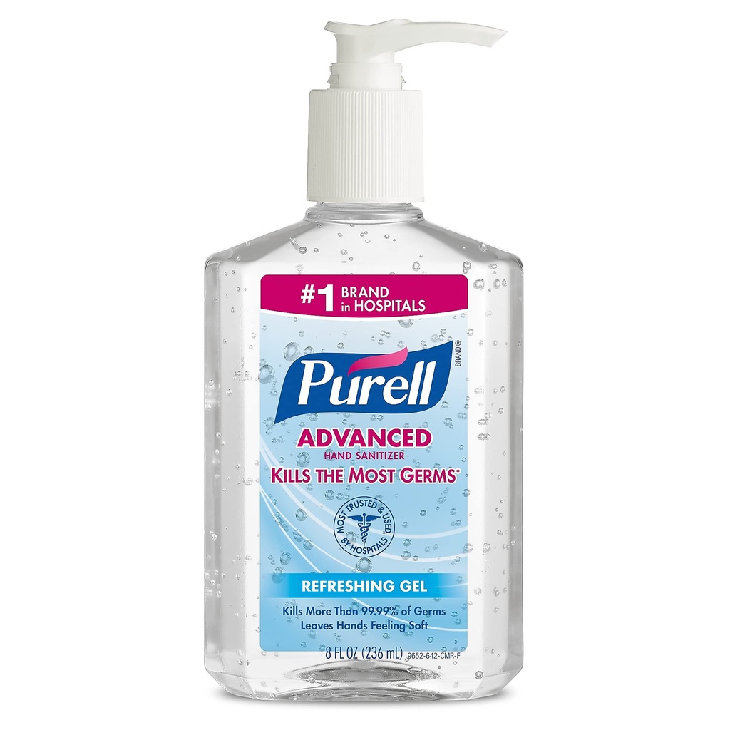 Purell Advanced Hand Sanitizer, Refreshing Gel, 8 fl oz Hand Sanitizer Counter Top Pump Bottles (Case of 12)