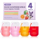 4 Pack Hand Sanitizer Spray, Alcohol-Free Hydrating travel hand sanitizer | Pocket Hand Sanitizer with Keychain Hook，Moisturizing Hand Washcloths Sprayer for Women Travel Essentials, Multi-Scent Combo