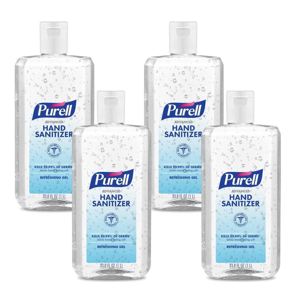 PURELL Advanced Hand Sanitizer Refreshing Gel, 1-Liter Flip-Cap Bottle (Pack of 4) - 9683-04