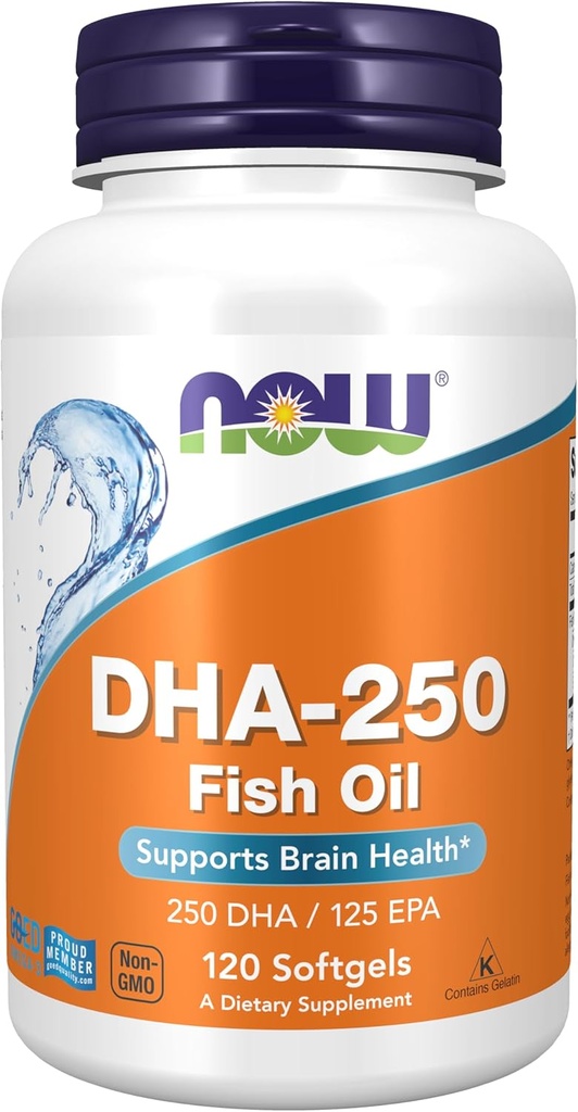 NOW Foods Supplements, DHA-250 125 EPA, molekulaarselt destilleeritud, toetab aju tervist *, 120 Softgels