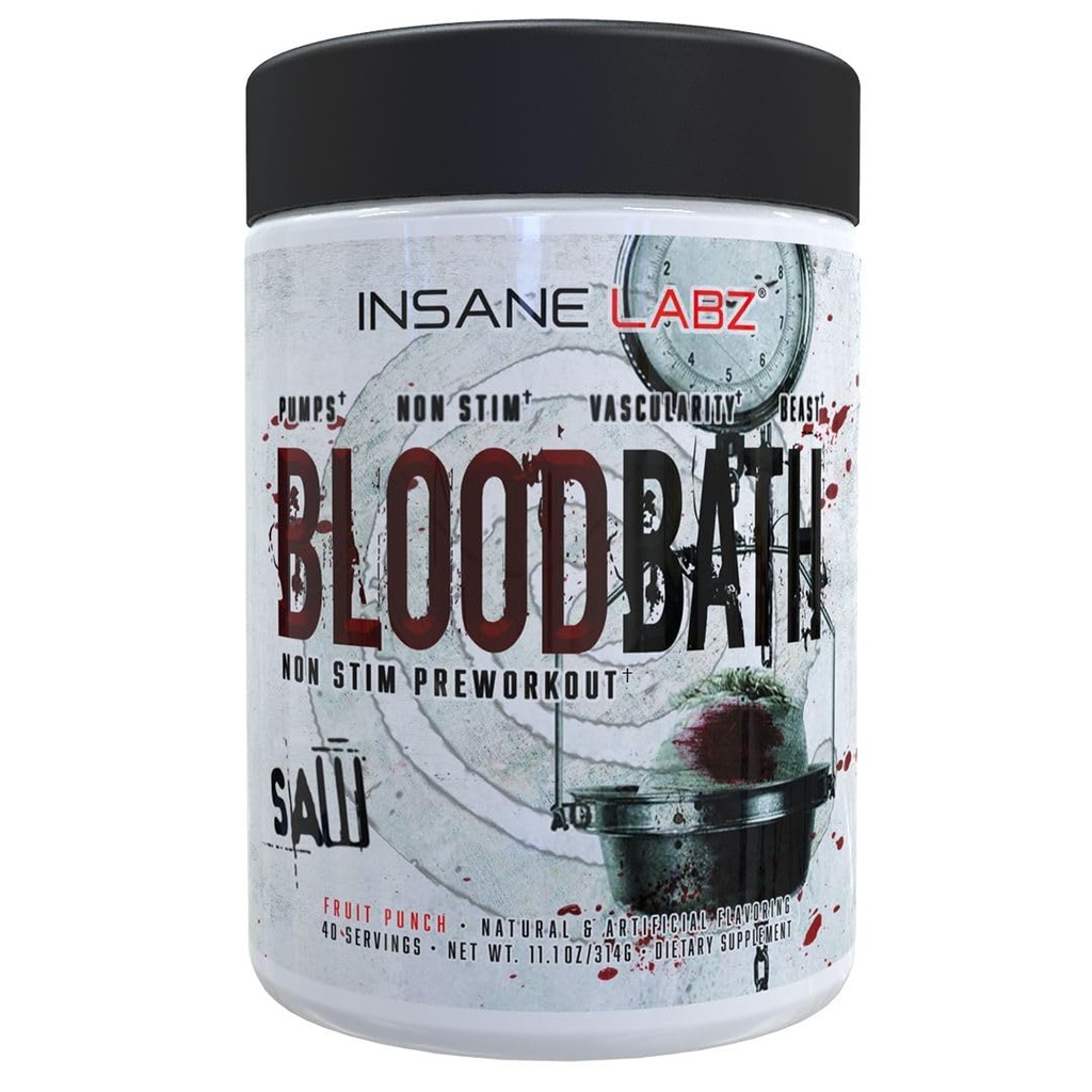 Insane Labz Saw® Bloodbath, Non-Stim Pump Pre Workout Powder with Nitrosigine­®, OxyGold­™, Agmatine Sulfate, L-Citrulline and Betainne Anhydrous, 40 Srvgs (Fruit Punch)