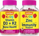 WellYeah Vitamin D3+K2 Kids + Zinc Kids 15mg, Gummies Bundle - Great Tasting, Vitamin Supplement, Gluten Free, GMO Free, Chewable Gummy