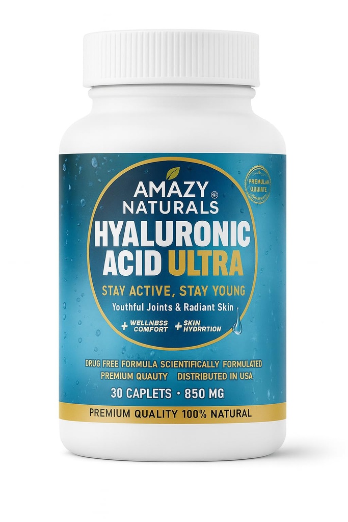 Hyaluronic Acid Ultra 850mg, 30 Caplets – Premium Joint and Skin Supplement with Hydrolyzed Collagen and Turmeric – Mobility & Flexibility Support, Unisex