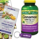 Choice Bundle Spring Valley Cinnamon Plus Chromium Capsules 1,000 mg 180 Ct and Vitamin Vitality & Pill Container (3 Items)!