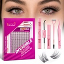Flora Natural Wispy Lash Clusters Kit, 180 Pcs, 8-18mm, Invisible Band | DIY Eyelash Extension Kit, Invisible Band Cluster Lashes with Lash Bond & Seal, Tweezers, Remover for At Home Lashes