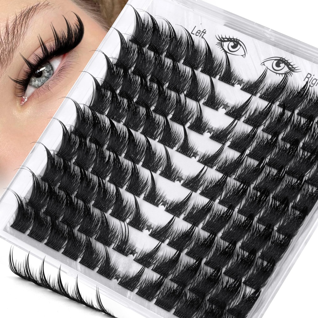 Zegaine Cat Eye Lash Clusters With Spikes Eyelash Extensions Wispy Lashes Clusters Anime Pre-Mapped Lash Clusters C-Curly Manga Left&Right Individual Lashes 6-18MM
